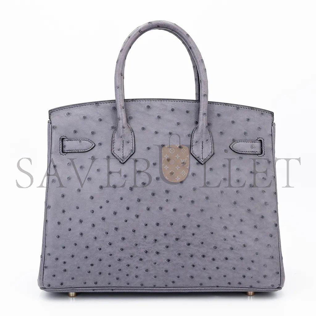 HERMÈS MASTER BIRKIN 30 OSTRICH LEATHER LAVENDER GOLD BUCKLE H041933CK80 (30*22*16cm)